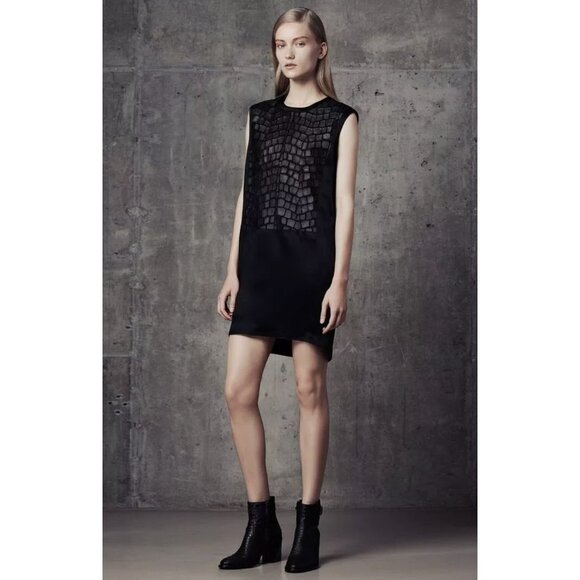 NWT Helmut Lang Fractal Mini Dress Faux Leather Leopard Satin Black Shift  2 - Picture 2 of 15